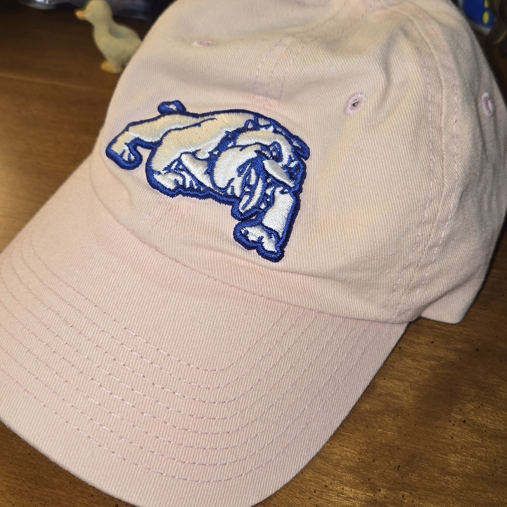 Notre Dame Light Pink And Embroidered Blue Bulldog Adjustable Baseball Cap Hat
